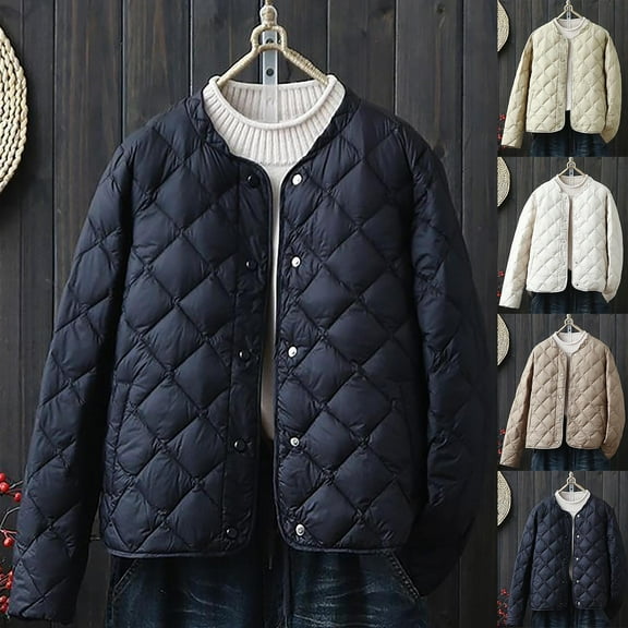 Brondbend Women's Coats and Jackets Ladies Winter Jackets Crewneck Long Sleeved Button Coat with Pocket Solid Color Thick Loose Jacket Fall Winter Casual Party Warm Outerwear,Beige