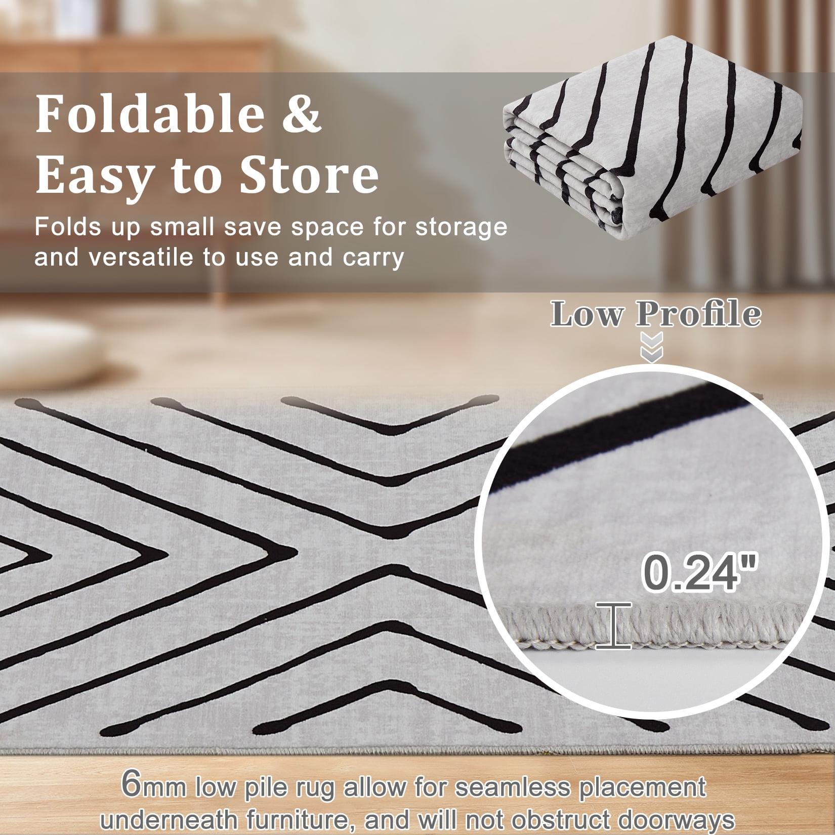 FairOnly Modern 2'x6'Runner Rug with Symmetrical Fine Lines Machine Washable Low Pile Non-Slip Geometric Rugs for Bedroom Kitchen,Beige White