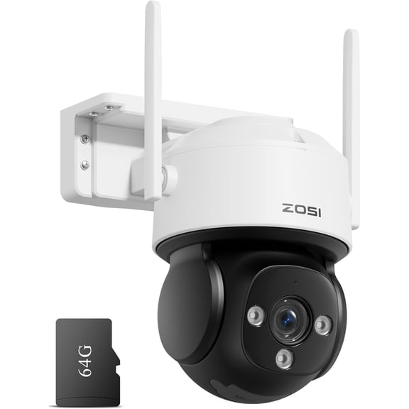 ZOSI C290 4K 8MP UHD Wired WiFi Security Camera Outdoor Indoor, Plug-in Pan/Tilt IP Camera, AI Human Face Vehicle Detection, Auto Tracking, Night Vision, Siren Alarm, 2-Way o, 64GB Memory Card