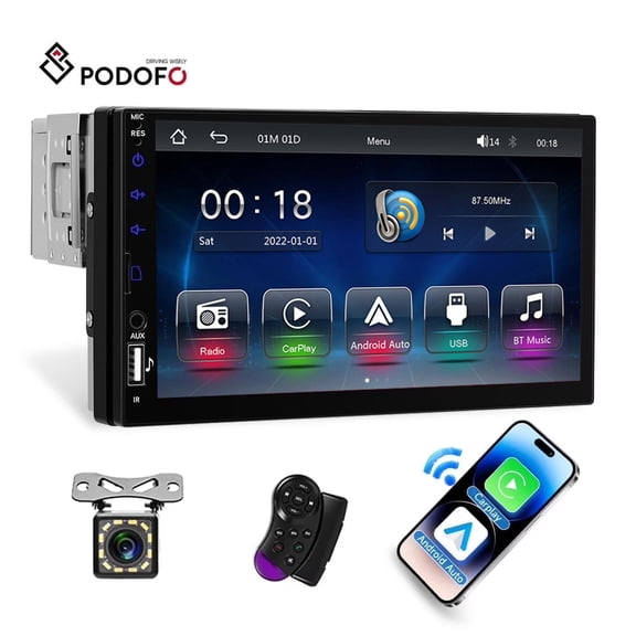 Podofo Single Din 7" Touchscreen Car Stereo Radio with Wireless Carplay&Android Auto Mirror Link Backup Camera