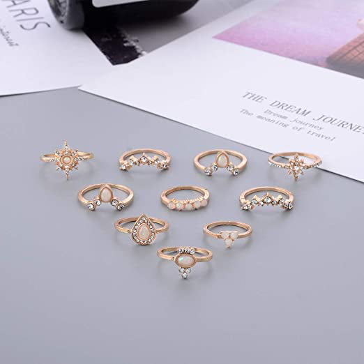 TAMHOO 9/12/15/16 Pcs Open Rings Set for Women with Sparkling Cubic  Zirconia- Finger Rings Pack Stackable Rings for Teens,White Gold/Rose  Gold/Gold