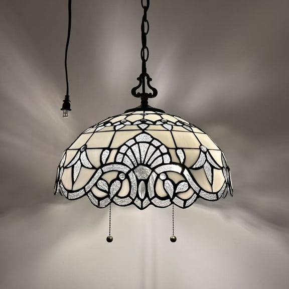 Tiffany Pendant Lights Fixture White Stained Glass Baroque Style LED Bulb Included 16"W*16"D*75"H