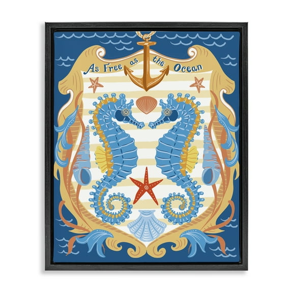Stupell Industries Free As Ocean Seahorses Nautical & Beach Painting Black Floater Framed Canvas Art Print Wall Art, 17 x 21
