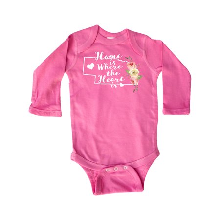 

Inktastic Nebraska Home is Where the Heart is with Watercolor Floral Gift Baby Boy or Baby Girl Long Sleeve Bodysuit