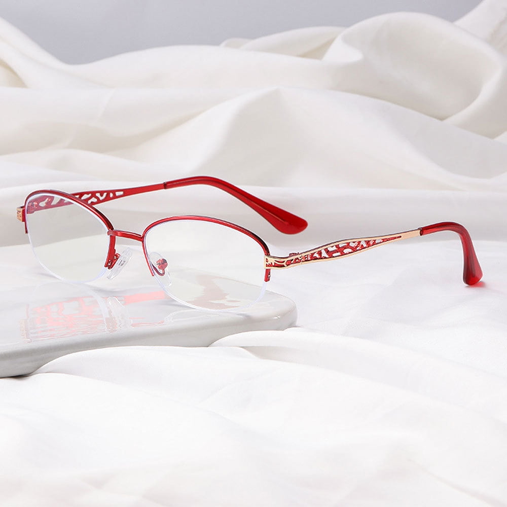 2 Pairs of Women Red Half Rimless Reading Glasses 1.00 Metal Presbyopic Glasses Anti-blue Light Readers 1.00 Strength
