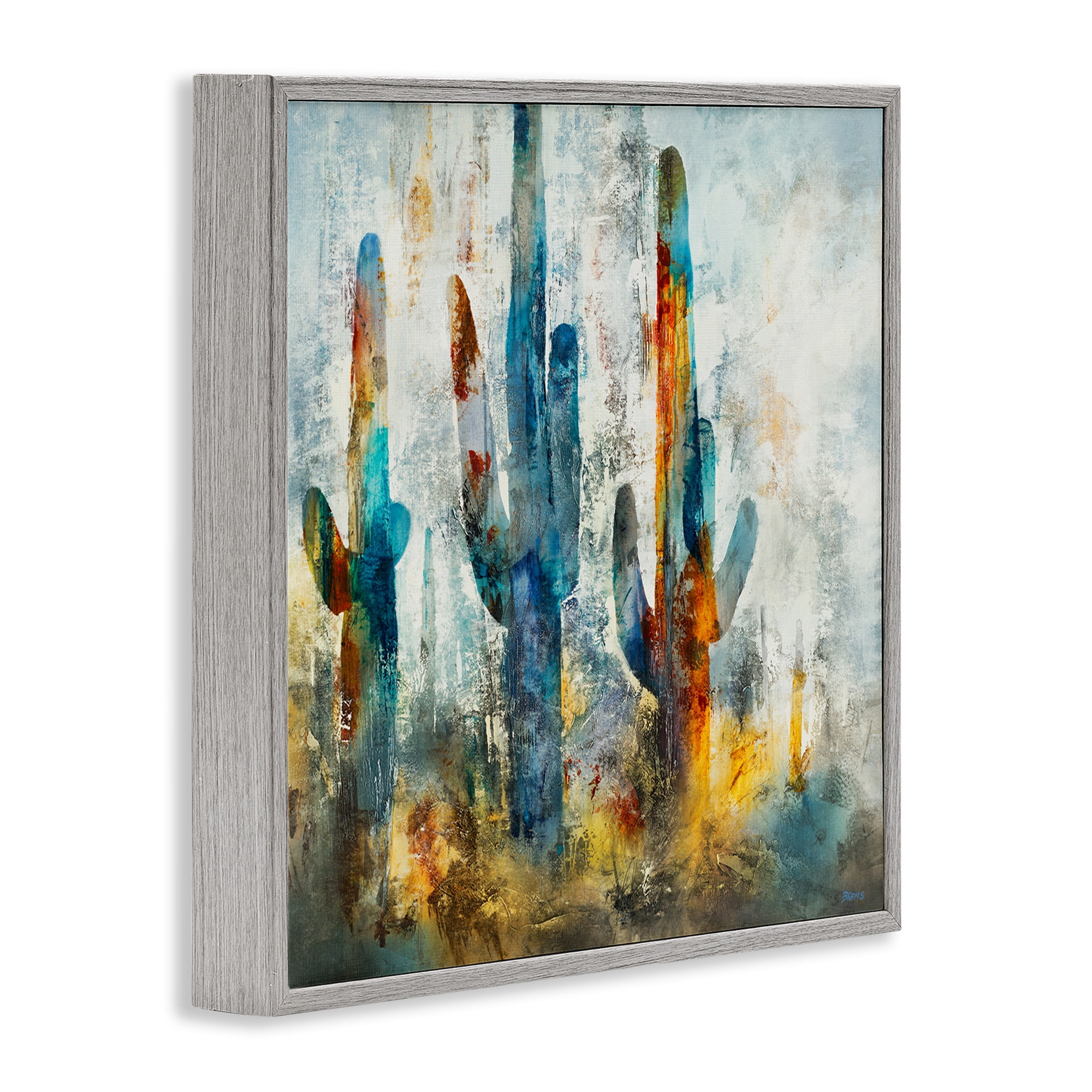 Stupell Industries Abstract Vibrant Cacti Silhouettes Landscape Painting Gray Framed Art Print Wall Art, 12 x 12