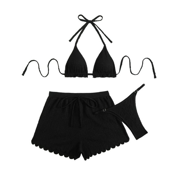 MSJUHEG Tie Back Bathing Suit,Bikinis Set,Swim Suits for Women 2025,Bathing Suits,Bathing Suit for Women Bikini,Boho Swimsuits for Women,Bikini Tops Full Coverage Bottoms Black L