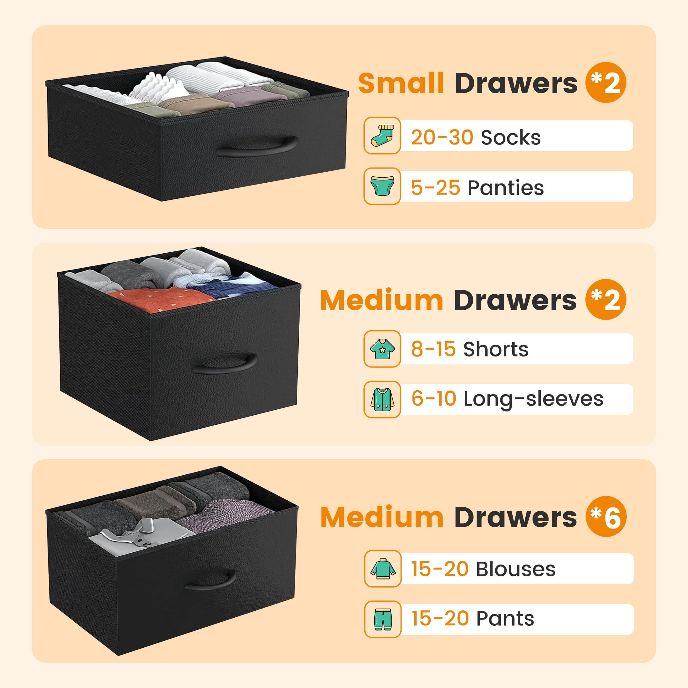 edx Dresser Storage with 10 Drawers, Fabric Dresser Tower with Side Bag, Storage Unit for Bedroom, Closet, Office, Black