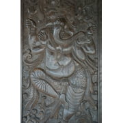 Mogul Antique Vintage Hand Carved Panel Dancing Ganesha On Lotus Wall Hanging, Door Panel Zen Interior Design