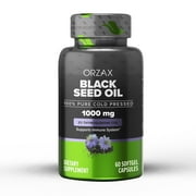 ORZAX 1000 mg Black Seed Oil Organic Cold Pressed Capsules with 20mg Thymoquinone for Immune Support, Good Hair, Skin, and Joints (60 Soft Gel Capsules)