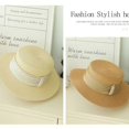 thumbnail image 2 of SikaFu French Style Pearl Straw Hat, Women's Summer Beach Sun Hat, Sun Protection Straw Woven Sun Hat, Socialite Style Flat Top Hat, 2 of 8