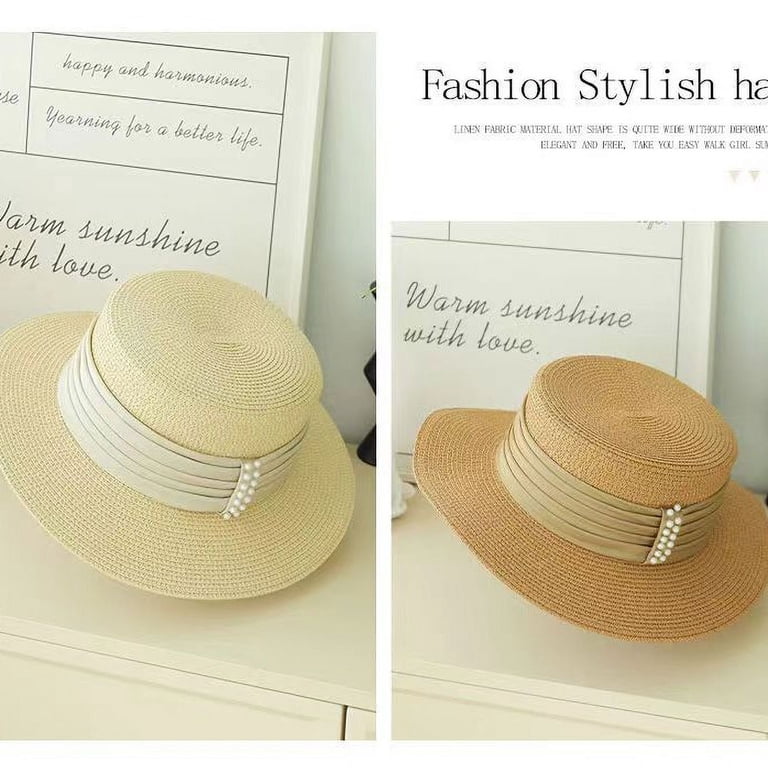 Elegant Pearl-Trimmed Straw Hat Pearl Fedora Hat - Etsy main image 2