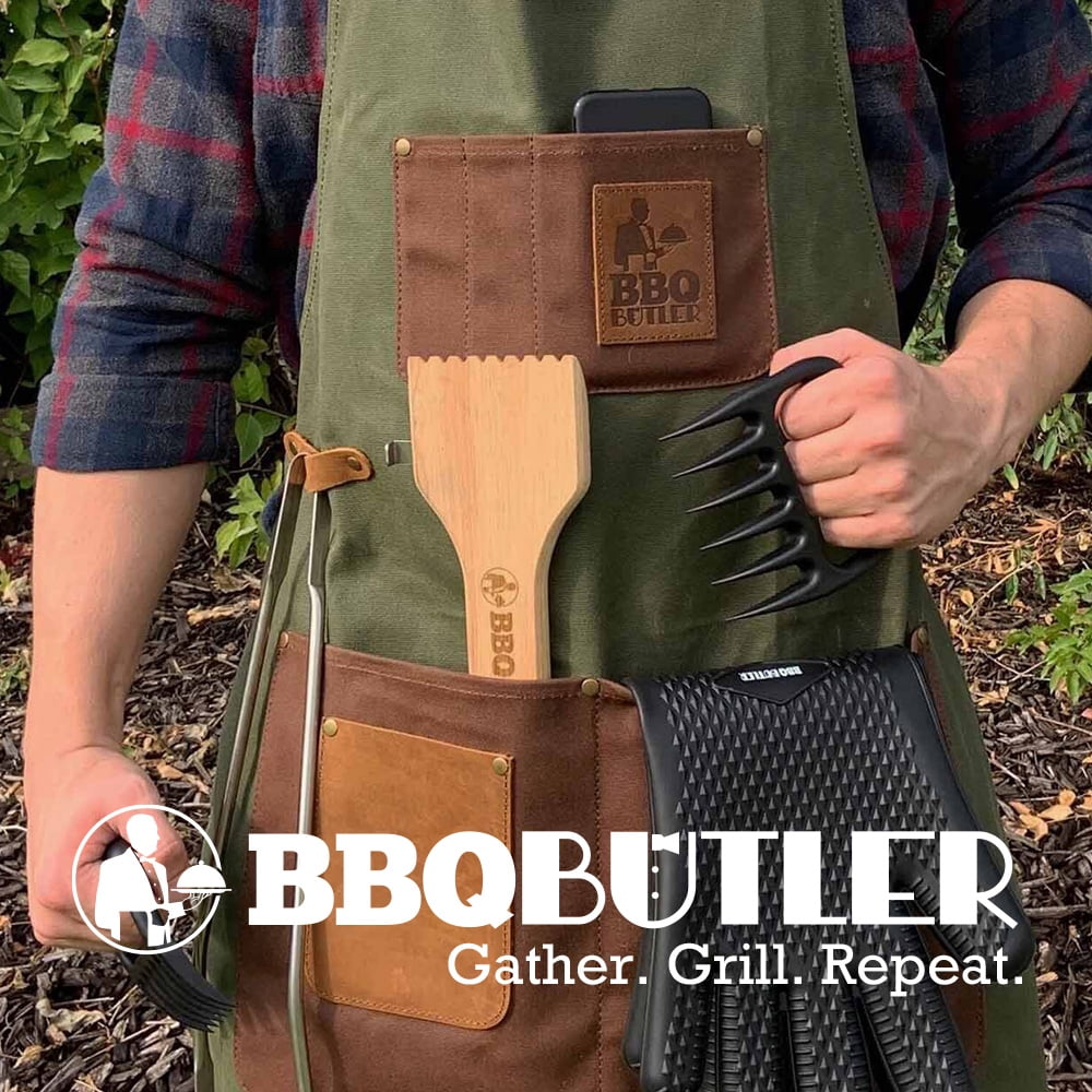 BBQ Butler Grilling Apron - Premium Waxed Canvas Apron - Deluxe Leather