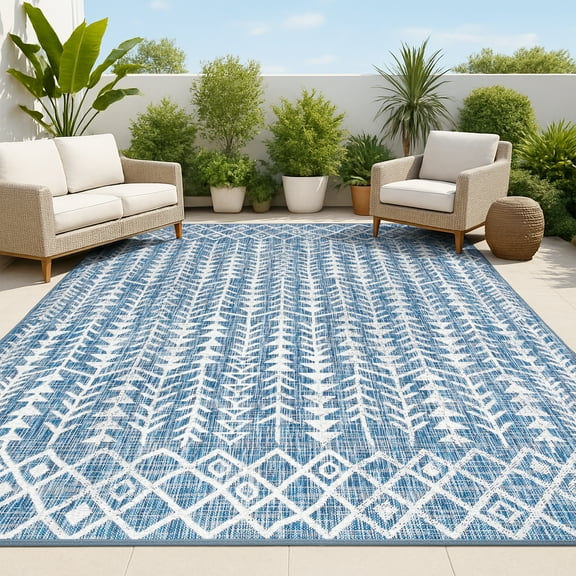JONATHAN Y SANTA MONICA 5 x 8 Area Rug, Tokay Bohemian Geometric - Blue/Ivory, SMB132C-5