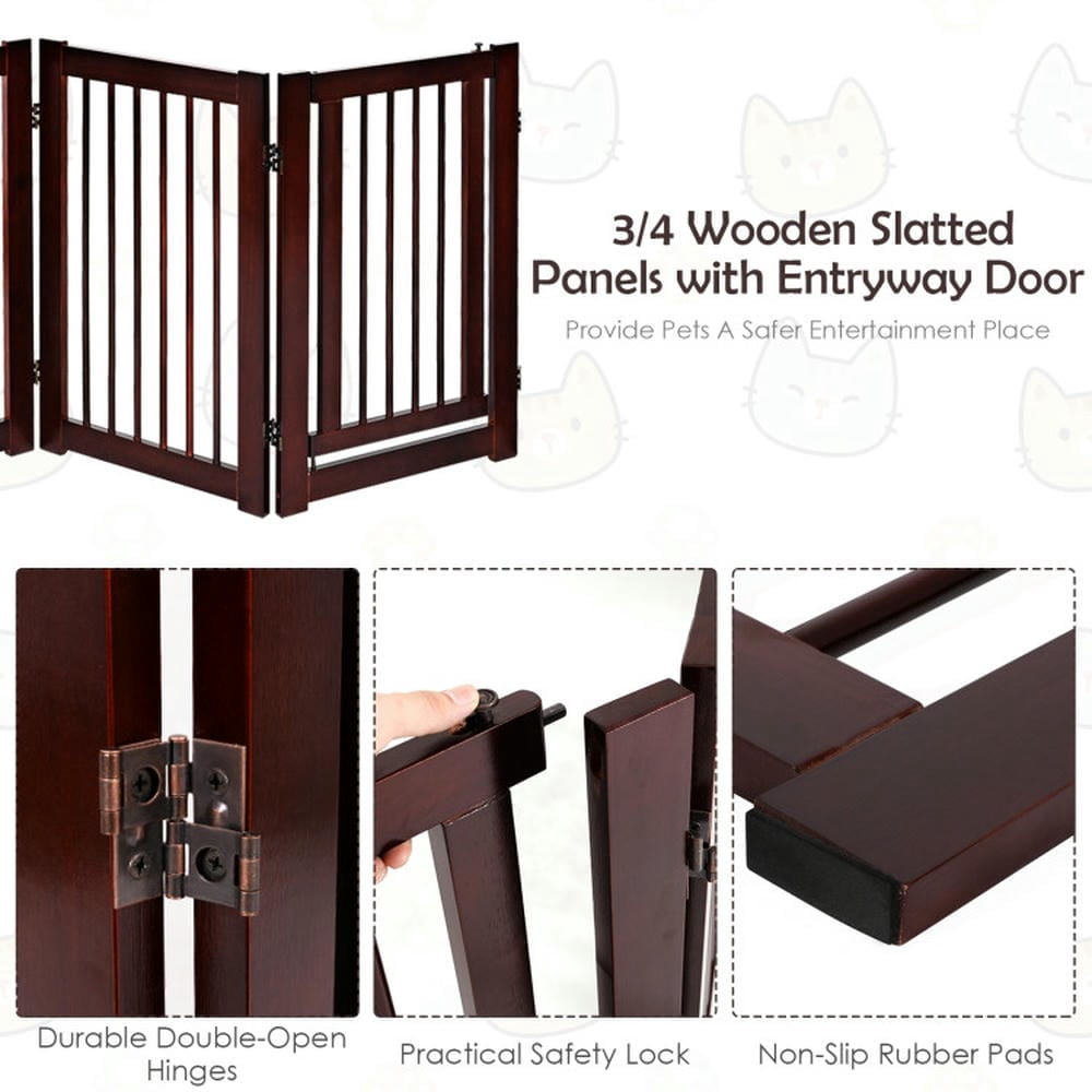 YYAo Dog Gates for The House,Dog Gate for Stairs,Pet Gate Safety Fence, 30 Inch Configurable Folding 4 Panel Wood Fence