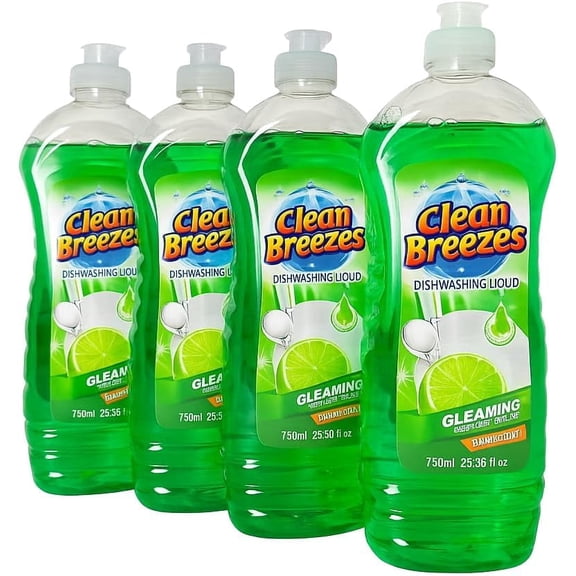 Clean Breezes Dishwashing Liquid Dish Soap, 25 fl oz (Pack of 4) – Refreshing Lime Scent, Grease-Fighting Formula, Long-Lasting Dishwashing Soap, Dish Liquid, Dishwashing soap for sensitive skin