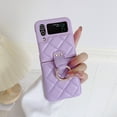 thumbnail image 2 of For Samsung Galaxy Z Flip 3 5G/Flip 4 Case Cover, Shockproof Luxury Leather Rhombic lattice Soft Flip Case Cover With Ring, 2 of 5