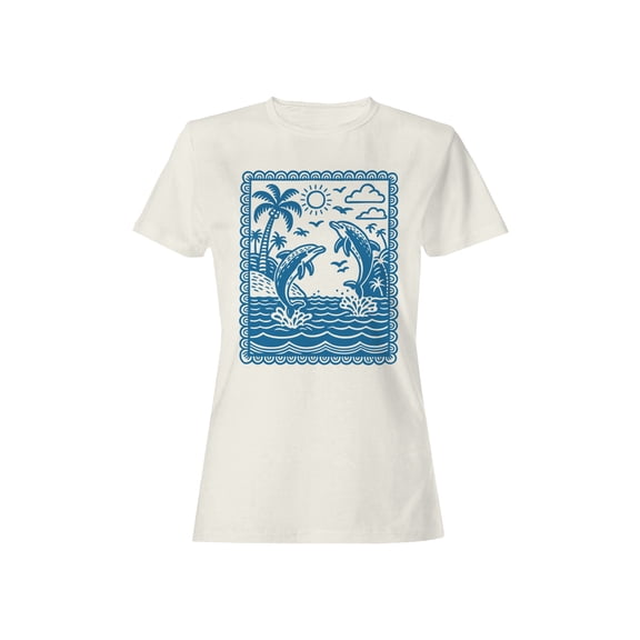 Tropical Dolphins and Palm Scene Women's T-shirt