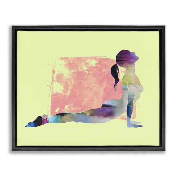 Stupell Industries Yoga Pose on Yellow People Painting Black Floater Framed Canvas Art Print Wall Art, 21 x 17