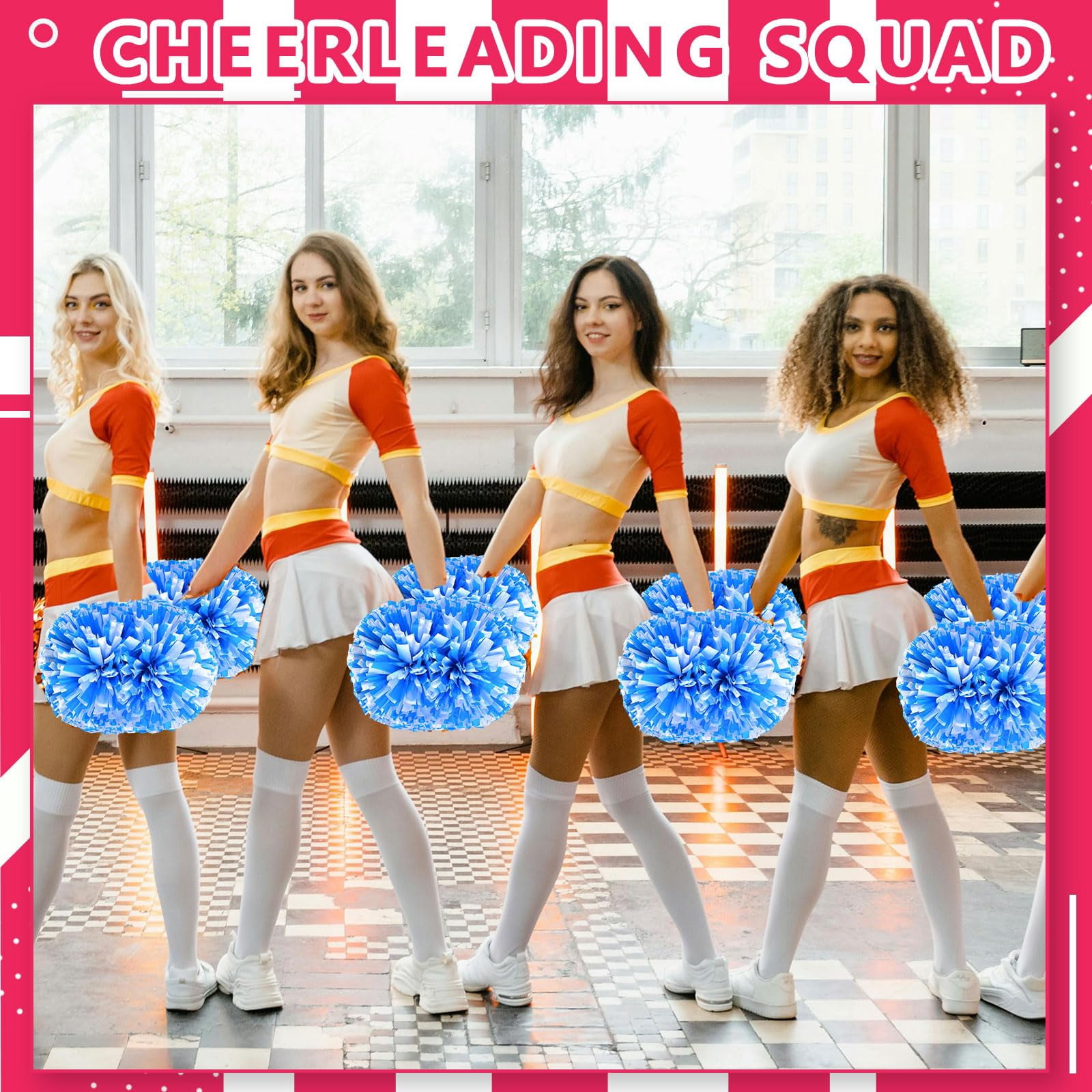 Cheer Pom Poms 20 Pcs with Handle, Cheerleading Handheld Squad Pompoms for Sports Team Cheer Spirit Games Dance Party Adults