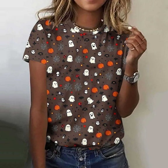 ClodeEU Women's Halloween Printed T Shirt, Short Sleeved Round Neck Top Multicolor,Womens Plus XXXXXL