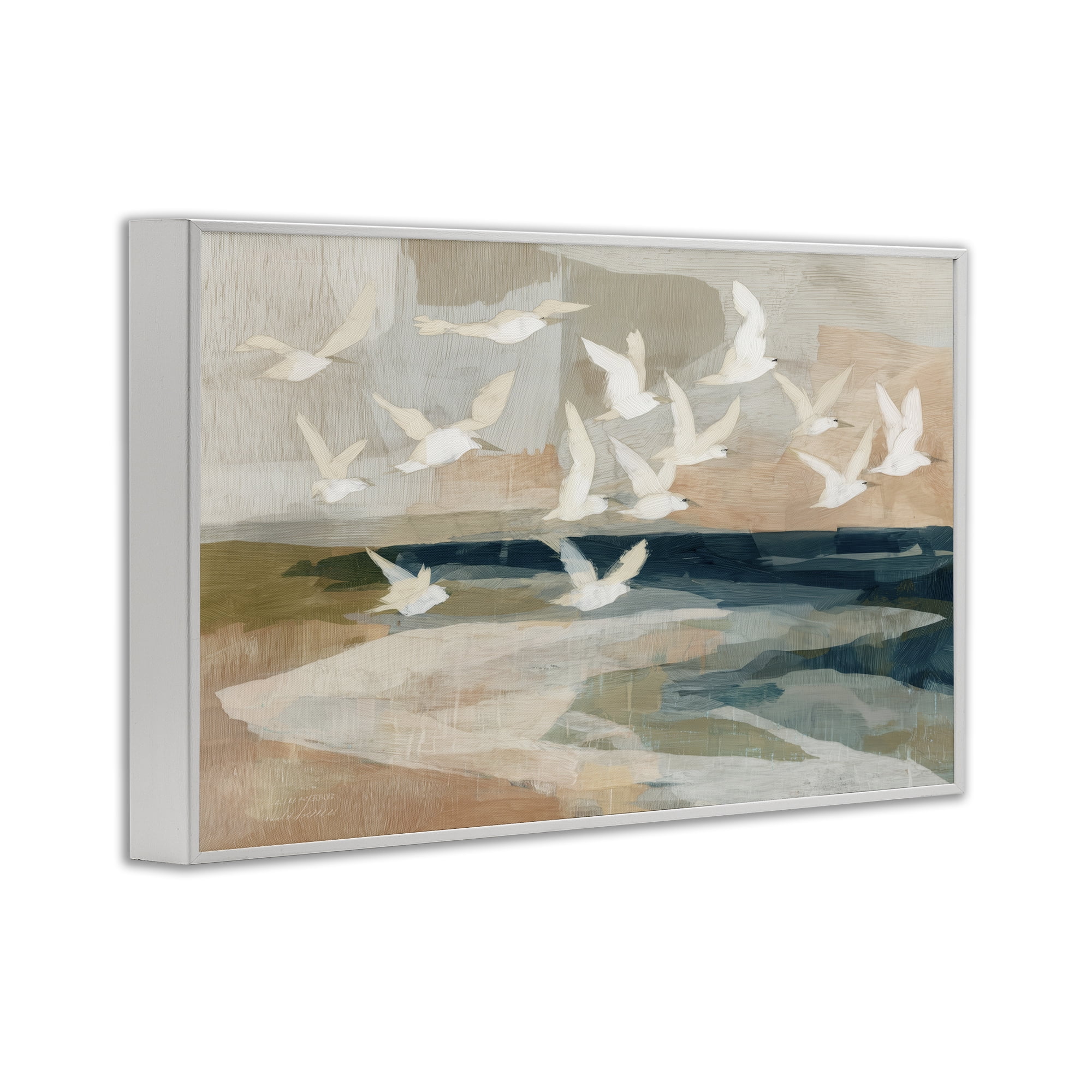 Stupell Industries Birds in Flight Over Water White Framed Giclee Art, design by Chromatic Storm Studio