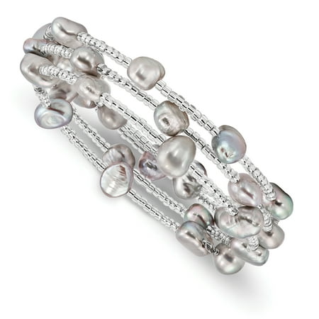 8-9mm Grey Baroque FWC Pearl Glass Beaded Wrap Bracelet QH5414