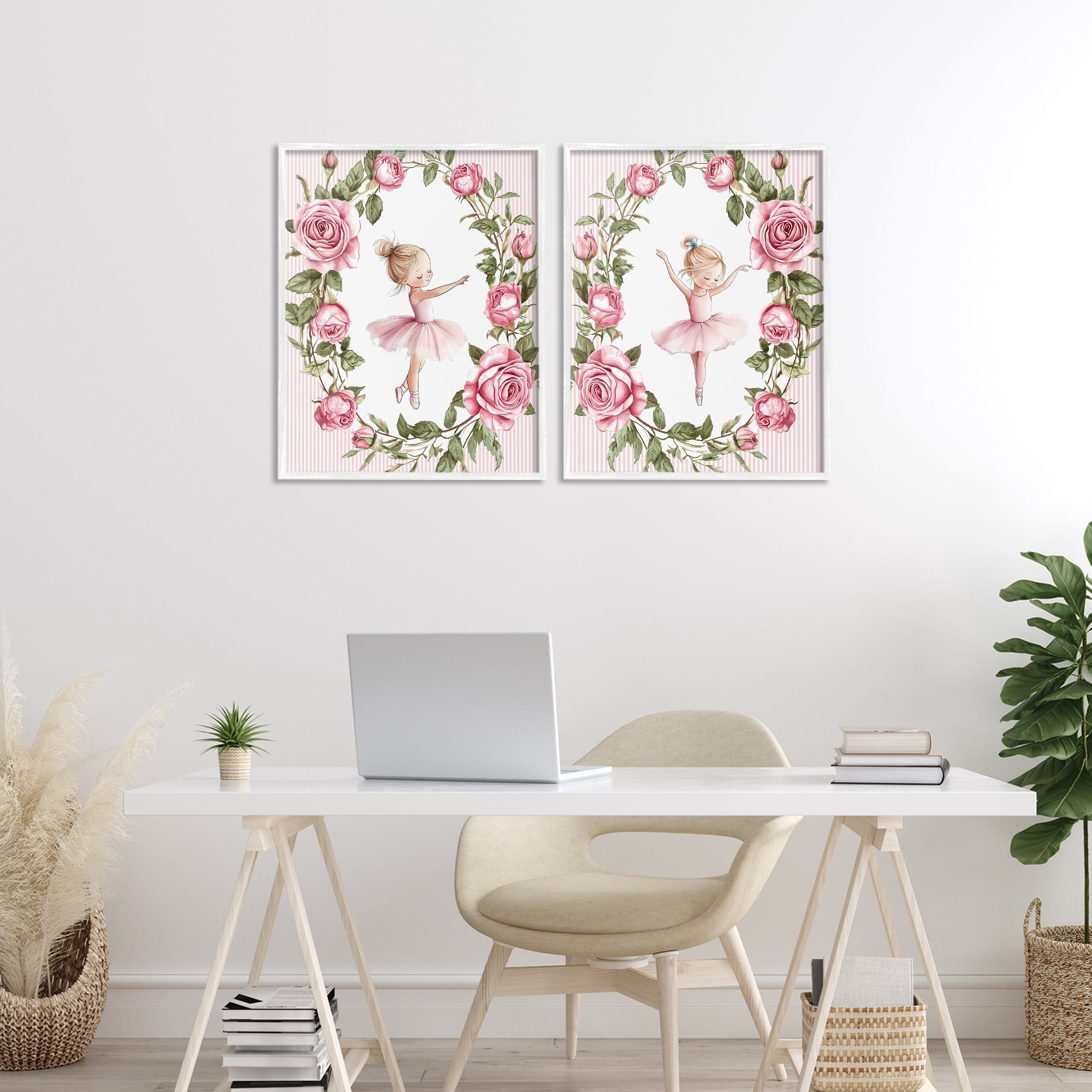 Stupell Industries Little Rose Dancers 2 Piece White Framed Giclee Art Set, design by Christine Simpson Art