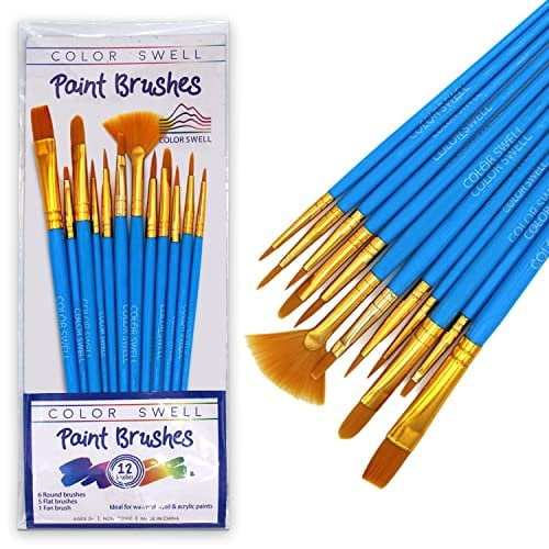 Color Swell Bulk Paint Brushes - 18 Packs of 12 Paint Brushes per Pack 216 Paint Brushes Total - Bulk Paint Brushes