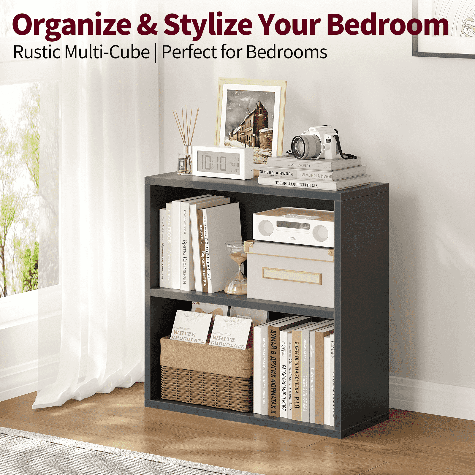 ALISENED 2 Tiers Shelf Bookcase, Stylish and Functional Bookshelf, Storage Organizer Shelving for Home, Office, Living Room and Bed Room