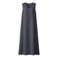 thumbnail image 5 of ClodeEU Women's V Neck Sleeveless Maxi Dress with Side Slit, Casual Solid Color Loose Flowy Dress Dark Gray,Women's Plus S, 5 of 8