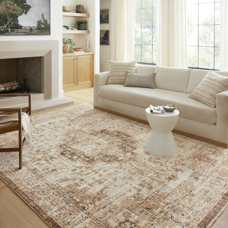 Loloi Sorrento Collection Area Rug - Bark/Natural, 6'7" X 9'10", Vintage Pattern Polyester