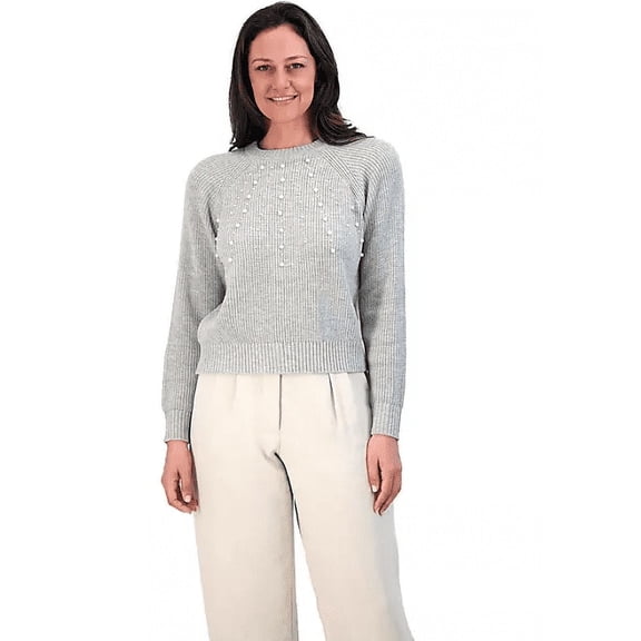 French Connection Women's Embellished Sweater Light Grey Large