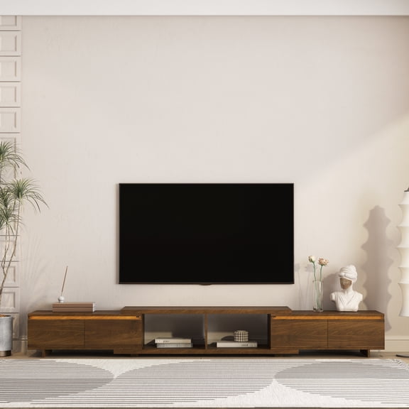 Extendable TV Stand 63.6"-106.3" L for 55-85" TVs, Modern Entertainment Center with LED Lights and Storage Shelves, Floor Standing Media Console for Living Room