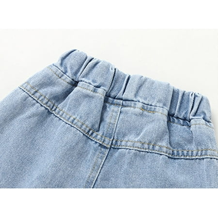 

nsendm Children Toddler Kids Infant Baby Boys Girls Patchwork Striped Jeans Pants Trousers Outfits Big Kids Training Pants Pants Light Blue 18-24 Months