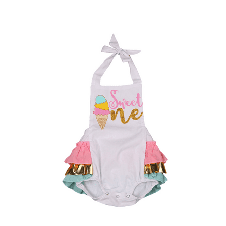 

Inevnen Baby Girl Sleeveless Romper Ice Cream Print 3-layer Ruffle Jumpsuit Off Shoulder Backless