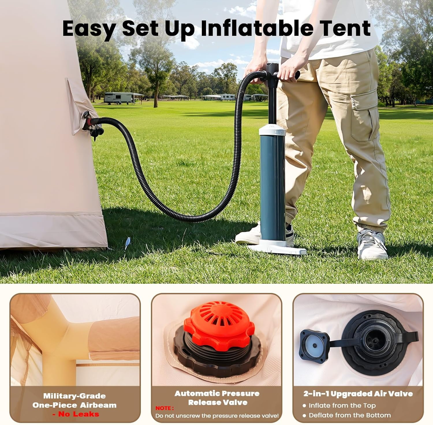 Inflatable Tents for Camping, Blow Up Tent with Hand Pump, Easy Setup Inflatable Camping Tent with Stove Jack, Waterproof Oxford Air Glamping Tents for Camping Adult 6-8 Person