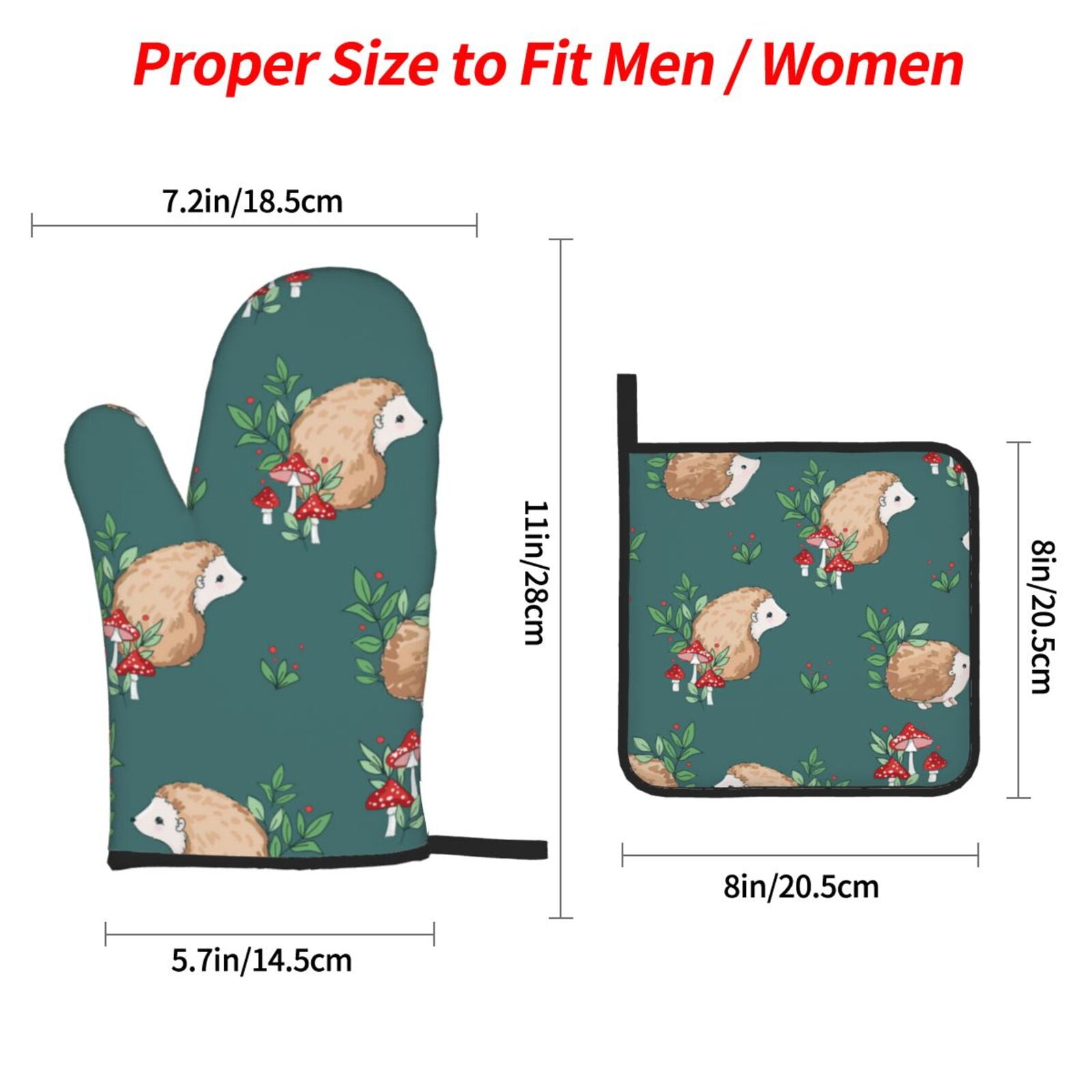 Baby Hedgehog Mushroom 4Pcs Oven Mitts and Pot Holders Sets Oven Kitchen Gloves Hot Pads for Cooking BBQ Baking Grilling