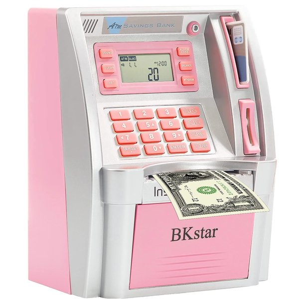 Cajero Automático Hucha Para Niños Con Memoria De Apagado Tarjeta De Débito Para Dinero Real Alimentador De Billetes Apagado Con Una Tecla Calculadora De Saldo Caja De Máquina Segura De Ahorro Electró