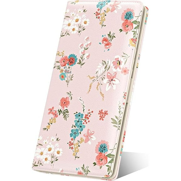 ZLC Womens Wallet, RFID Slim Wallets for Women, Thin Ladies Credit Card Holder Purse, Cute Leather Bifold Clutch Billfold with 11 Card Slots & ID Window, Pink Flowers