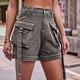 thumbnail image 5 of Pantalones Cortos de Sarga de Tiro Medio y Alto para Mujer, Elásticos, con Bolsillos, para Discotecas Gris XL, 5 of 10