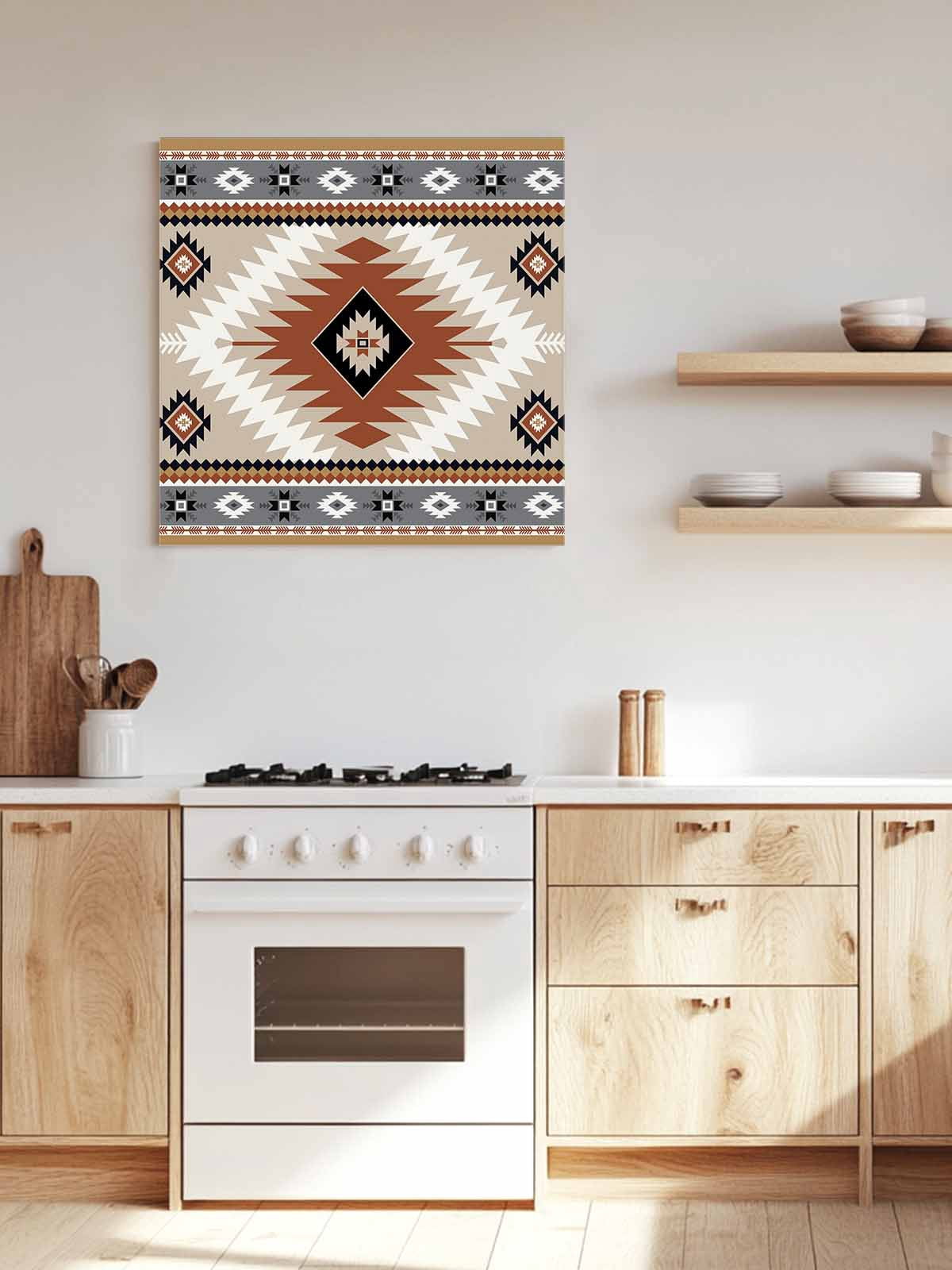 Aztec Southwestern Canvas Wall Art, Ethnic Tribal Style Geometric Orange Khaki Framed Wall Decor Modern Artwork Prints Painting for Living Room, Bedroom, Kitchen & Cafe Decor 20x20 Inch