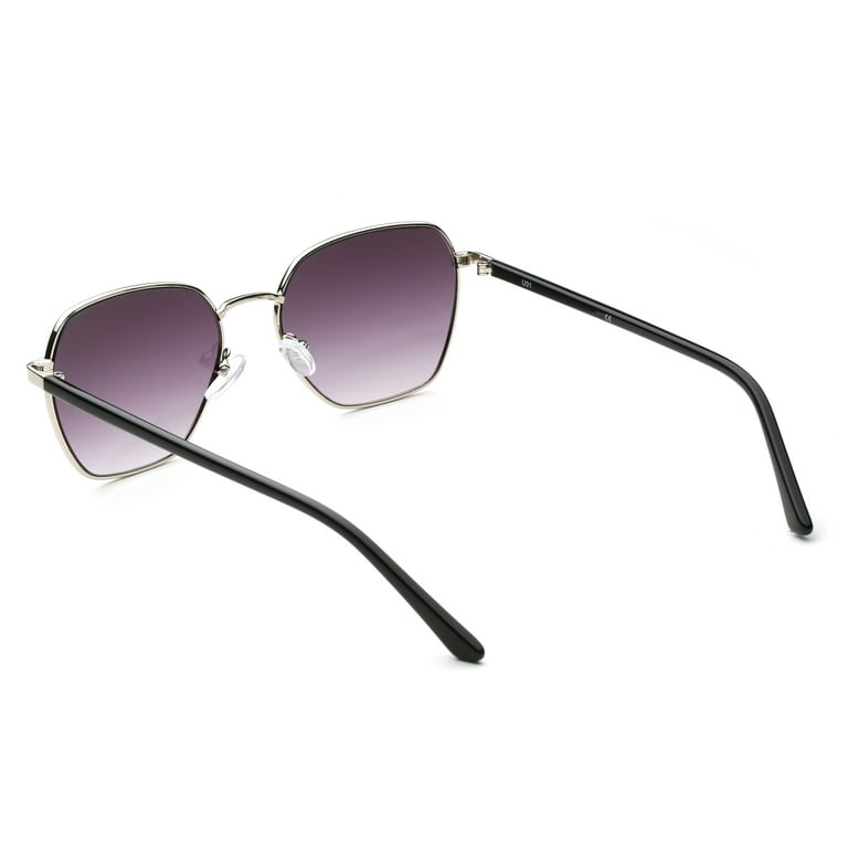 Silver Geometric Square Sunglasses for Women Men, UV Protection 53
