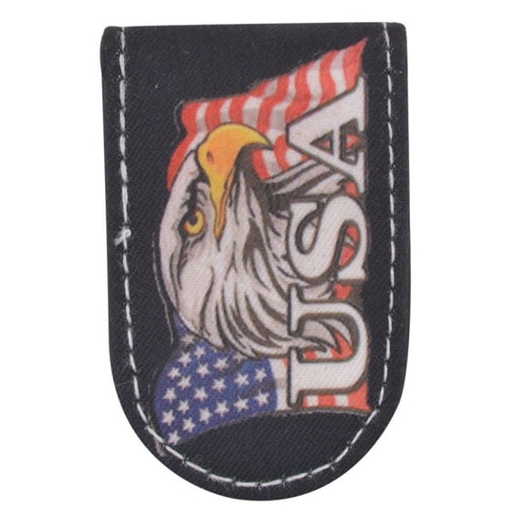 Men's Genuine Leather Strong Magnetic Money Clip USA Logos