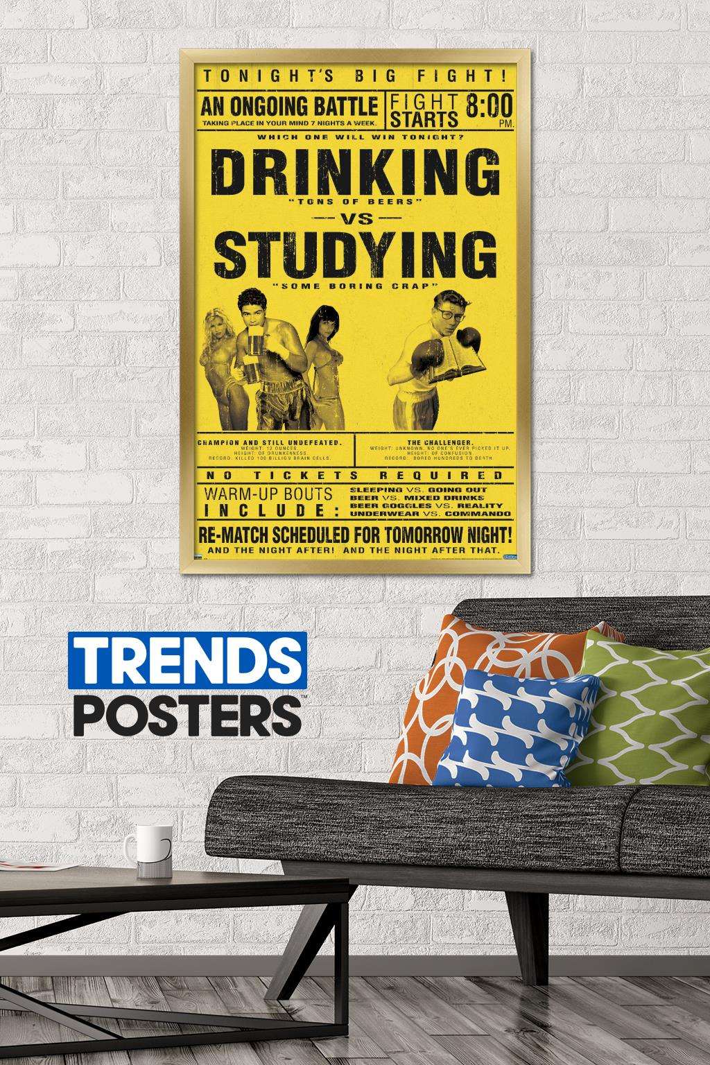 Drinking Versus Studying Wall Poster, 22.375" x 34", Framed