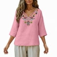 thumbnail image 5 of Lmueinov Women's 100% Cotton Boho Embroidered Tops V Neck 3/4 Sleeve Loose Casual Shirts Vintage Floral Tunic Blouses for Daily Vacation Wear, S-3XL, 5 of 6