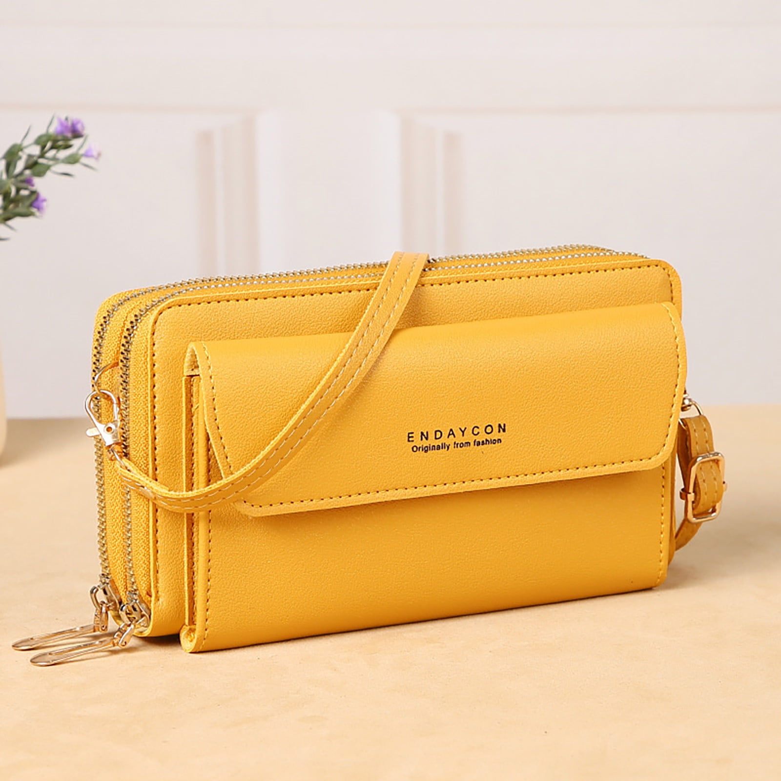 Mepaouo Small Crossbody Bag for Women Trendy Cell Phone Phone Wallet Purse with Double Zippers(Yellow)