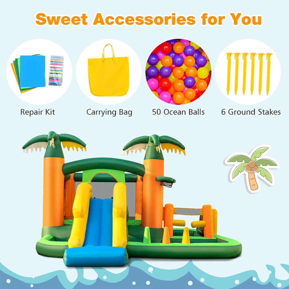 Aimee Lii 8-in-1 Tropical Inflatable Bounce Castle with 2 Ball Pits Slide and Tunnel Without Blower, Outdoor Bounce House for Kids 3-6 Aimee Lii 8-in-1 Tropical Inflatable Bounce Castle with 2 Ball Pits Slide and Tunnel Without Blower, Outdoor Bounce House for Kids 3-6