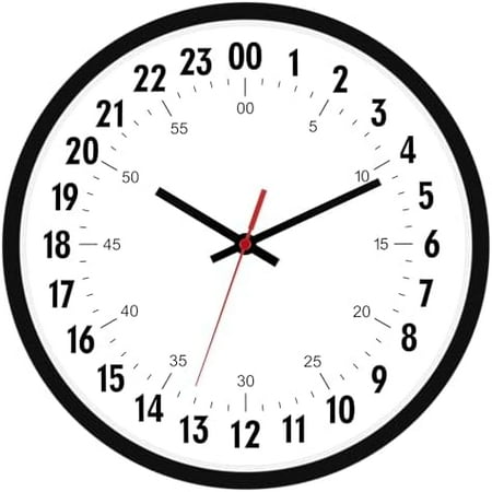 24 Hour Wall Clock 12 Inch Quartz Battery Operated Round Analog Wall Clock Military Time Clock for Classroom School Office Living Room Bedroom Home (Black)