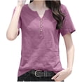 thumbnail image 1 of Kaemgyyd Womens Tops Notch V Neck Short Sleeve Summer Tops Plus Size Button up Solid Color Beach Vaction Clothes, 1 of 3